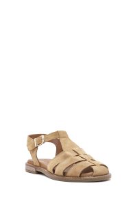 صندل زنانه جیر بژ بنددار مچ پا دری مد