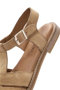 صندل زنانه جیر بژ بنددار مچ پا دری مد