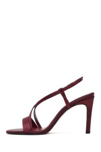 صندل زنانه ساتن زرشکی پاشنه‌بلند نازک مچی سگک‌دار دری مد