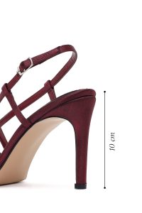 صندل زنانه ساتن زرشکی پاشنه‌بلند نازک مچی سگک‌دار دری مد