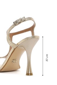 صندل زنانه چرم طلایی متالیک پاشنه‌بلند نازک دری مد