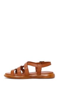 صندل زنانه چرم قهوه‌ای بنددار مچ پا دری مد