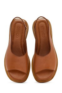 صندل زنانه چرم قهوه‌ای دری مد