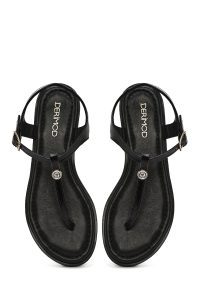 صندل زنانه چرم مشکی بنددار مچ پا انگشتی دری مد