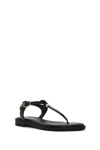 صندل زنانه چرم مشکی بنددار مچ پا انگشتی دری مد