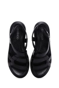 صندل زنانه چرم مشکی بنددار مچ پا دری مد