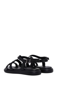 صندل زنانه چرم مشکی بنددار مچ پا دری مد