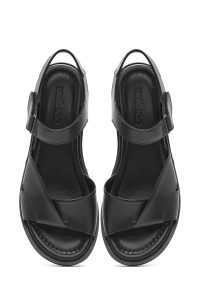 صندل زنانه چرم مشکی بندی دری مد