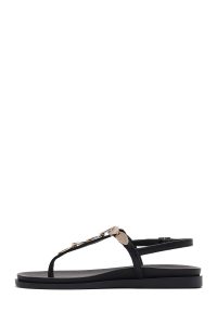 صندل زنانه چرم مشکی سگک‌دار انگشتی دری مد