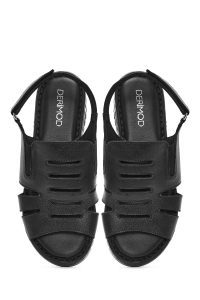 صندل زنانه چرم مشکی لژدار راحتی دری مد