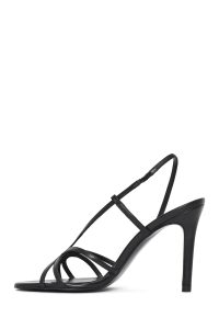 صندل زنانه چرم مشکی پاشنه‌بلند نازک دری مد