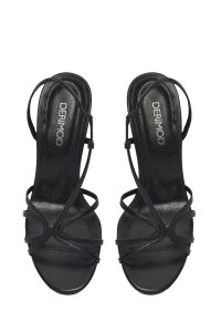 صندل زنانه چرم مشکی پاشنه‌بلند نازک دری مد