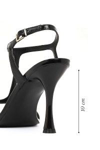 صندل زنانه چرم ورنی مشکی بنددار مچ پا پاشنه‌بلند دری مد