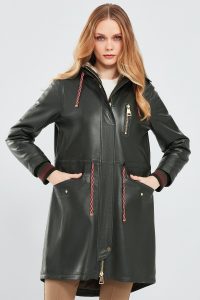 پارکا چرمی زنانه سبز یقه خزدار Valentina دری مد