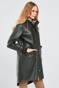 پارکا چرمی زنانه سبز یقه خزدار Valentina دری مد