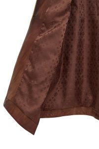 پالتو زنانه Daniela چرم قهوه‌ای بلند اورسایز کلاه‌دار دری مد