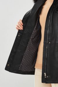 پالتو چرمی زنانه مشکی خزدار کلاه دار Betty دری مد