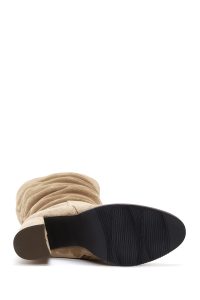 چکمه زنانه جیر عسلی پاشنه‌بلند ضخیم زیپ‌دار دری مد