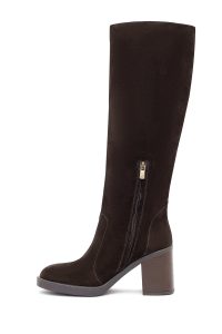 چکمه زنانه جیر قهوه‌ای زیپ‌دار پاشنه پهن دری مد