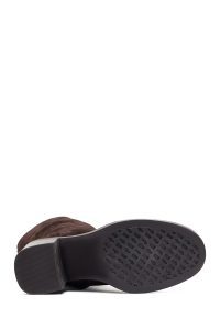 چکمه زنانه جیر قهوه‌ای زیپ‌دار پاشنه پهن دری مد