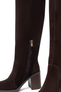 چکمه زنانه جیر قهوه‌ای زیپ‌دار پاشنه پهن دری مد