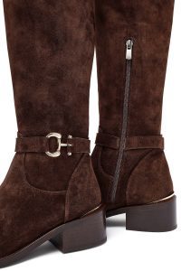 چکمه زنانه جیر قهوه‌ای زیپ‌دار پاشنه کوتاه دری مد