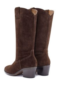 چکمه زنانه جیر قهوه‌ای کابوی پاشنه‌بلند ضخیم دری مد