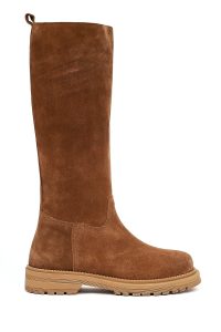 چکمه زنانه چرم جیر قهوه‌ای زیره‌ضخیم دری مد