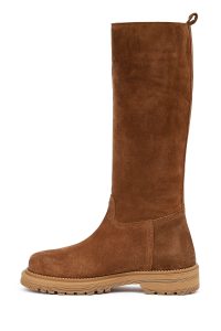 چکمه زنانه چرم جیر قهوه‌ای زیره‌ضخیم دری مد