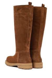 چکمه زنانه چرم جیر قهوه‌ای زیره‌ضخیم دری مد