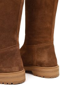 چکمه زنانه چرم جیر قهوه‌ای زیره‌ضخیم دری مد