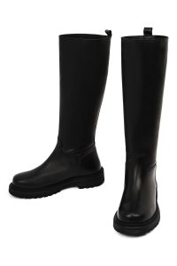 چکمه زنانه چرم مشکی زیره‌ضخیم دری مد