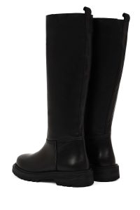 چکمه زنانه چرم مشکی زیره‌ضخیم دری مد