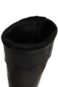 چکمه زنانه چرم مشکی زیره‌ضخیم دری مد