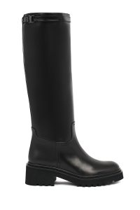 چکمه زنانه چرم مشکی زیپ‌دار زیره‌ضخیم دری مد