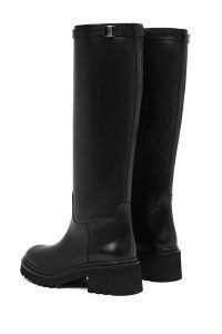 چکمه زنانه چرم مشکی زیپ‌دار زیره‌ضخیم دری مد