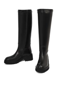 چکمه زنانه چرم مشکی زیپ‌دار زیره‌ضخیم دری مد