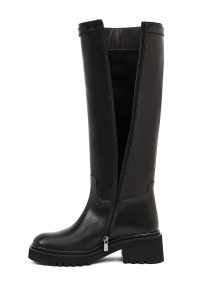 چکمه زنانه چرم مشکی زیپ‌دار زیره‌ضخیم دری مد