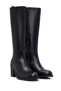 چکمه زنانه چرم مشکی پاشنه‌بلند ضخیم زیپ‌دار دری مد