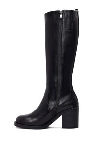 چکمه زنانه چرم مشکی پاشنه‌بلند ضخیم زیپ‌دار دری مد