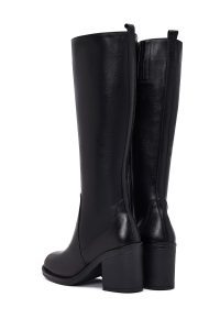 چکمه زنانه چرم مشکی پاشنه‌بلند ضخیم زیپ‌دار دری مد