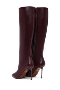 چکمه زنانه چرمی زرشکی زیپ‌دار پاشنه بلند باریک دری مد