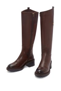 چکمه زنانه چرمی قهوه‌ای پاشنه‌کوتاه زیپ‌دار دری مد