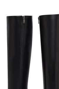 چکمه زنانه چرمی مشکی پاشنه‌بلند زیپ‌دار دری مد