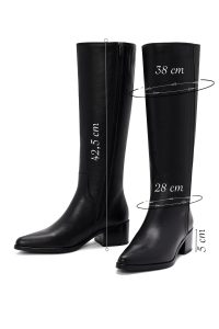 چکمه زنانه چرمی مشکی پاشنه‌بلند ضخیم زیپ‌دار دری مد