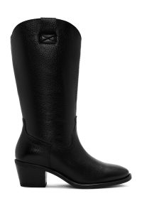 چکمه زنانه چرمی مشکی کابوی پاشنه‌بلند ضخیم دری مد