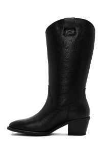 چکمه زنانه چرمی مشکی کابوی پاشنه‌بلند ضخیم دری مد