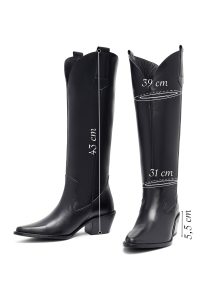 چکمه زنانه چرمی مشکی کابوی پاشنه‌بلند ضخیم دری مد