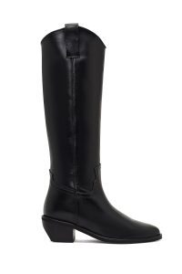 چکمه زنانه کابوی چرم مشکی پاشنه‌کوتاه دری مد