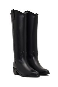 چکمه زنانه کابوی چرم مشکی پاشنه‌کوتاه دری مد